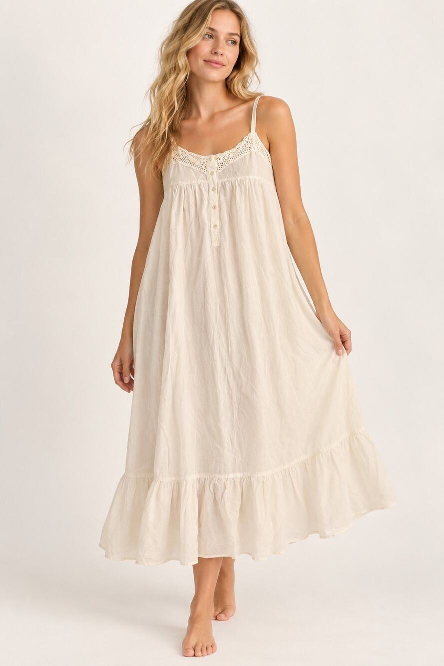 Vintage Victoria Secret Nightgown M Long White Cotton Lace Cottagecore Babydoll